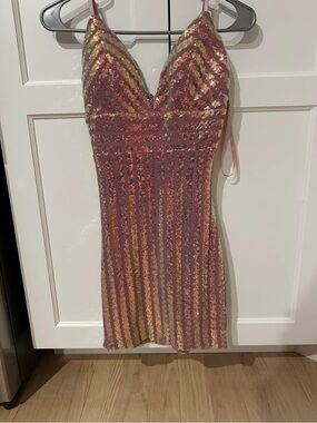 Windsor Pink and Gold Sequin Mini Dress - homecoming